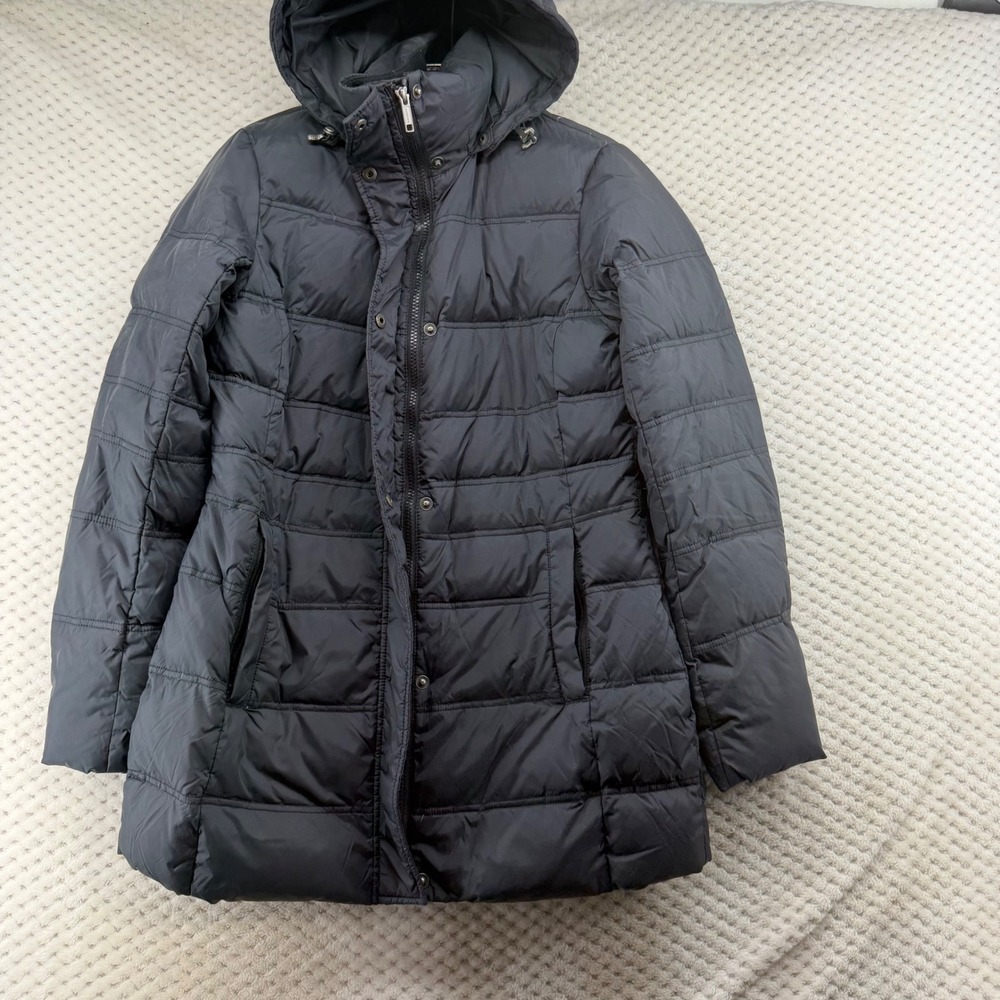 Lands' End Puffer Jacket Women XS Black Hooded Down Fill Quilted Parka Coat - Picture 6 of 11